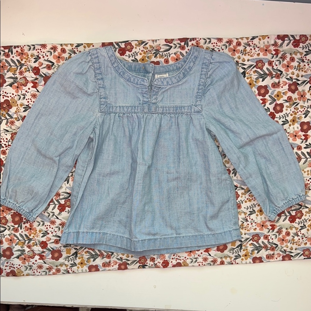 GAP Blue Denim Peplum Blouse